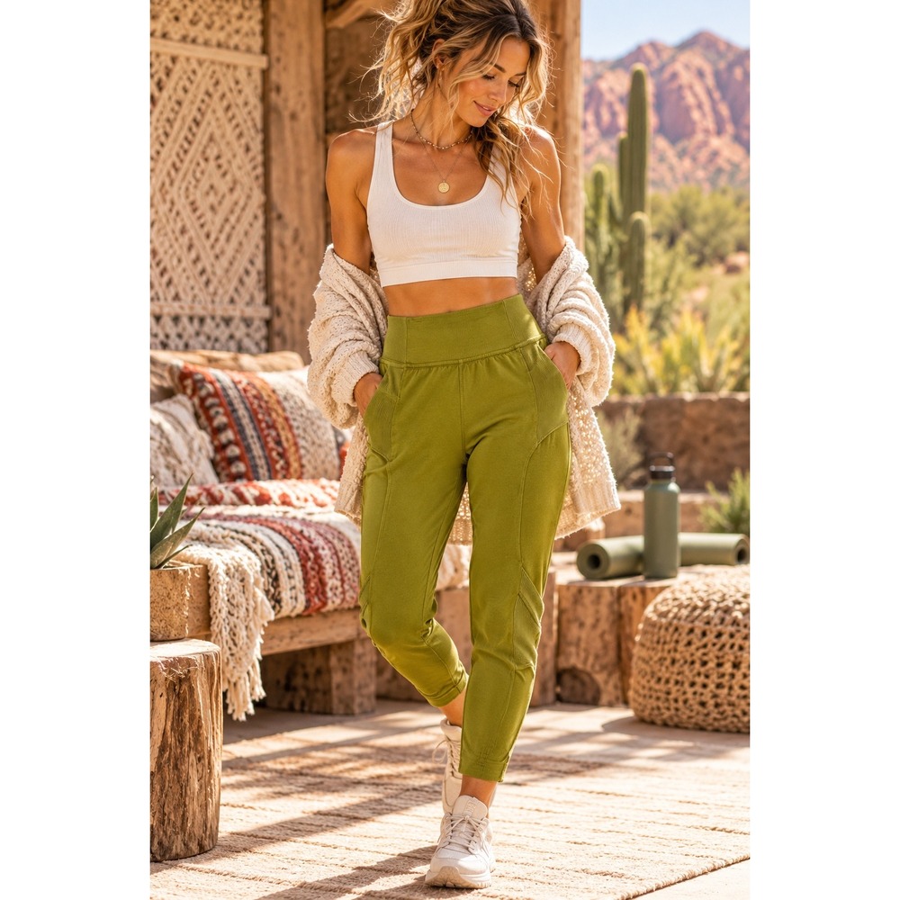 FP Movement Free People Women XS Olive Green High Rise Ribbed Jogger Pants